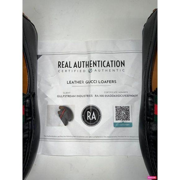 GUCCI Men's Black Drivers Leather Web Trim Slip On Loafers Size 10 - Picture 12 of 12